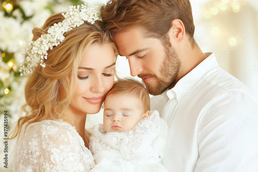A Family Photo Featuring Mother, Father, And Newborn, Depicting Love And Unity As They Adapt To Their New Roles A Family Photo Featuring Mother, Father, And Newborn, Depicting Love And Unity As They Adapt To Their New Roles