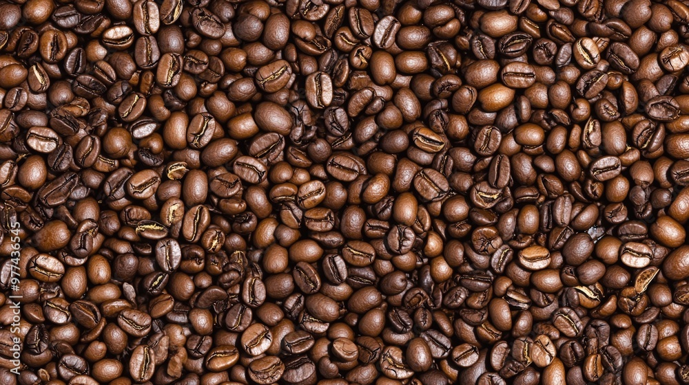A close-up view of roasted coffee beans in rich brown hues arranged beautifully A close-up view of roasted coffee beans in rich brown hues arranged beautifully