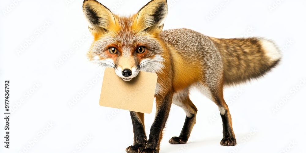 Obraz premium Clever Fox with Discount Tag on White Background