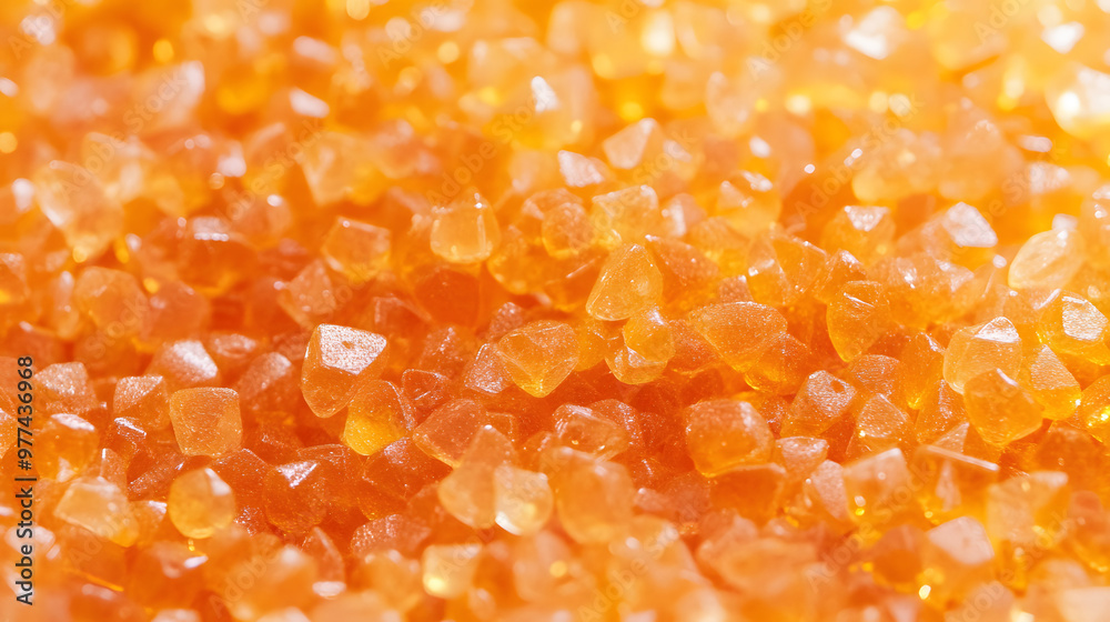 Orange translucend Plastic pellets Background Close-up Plastic granules Polymer plastic beads resin polymer