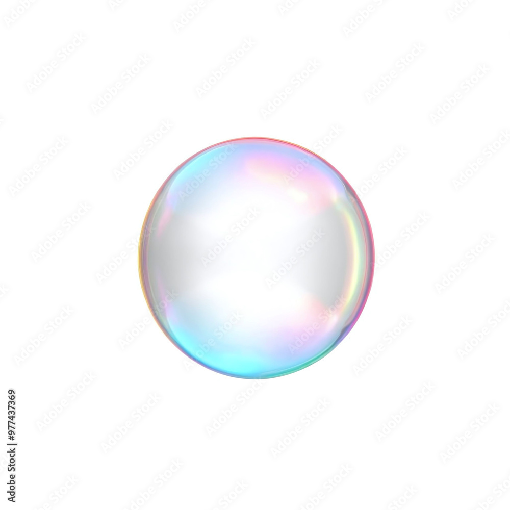 clear crystal glass transparent bubble, reflective single soap bubble isolated in white background