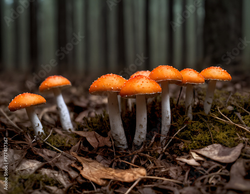 fly mushroom, red mushroom in the forest, fly mushroom in forest