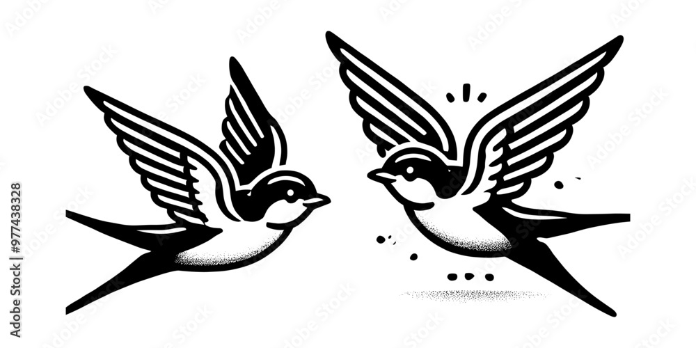 Obraz premium bird flying silhouettes illustration graphic design black and white vector clip art