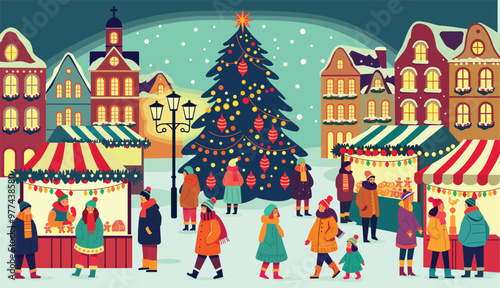  Christmas market. Family, people, Sale, preparation. Outdoor celebration. New year market.