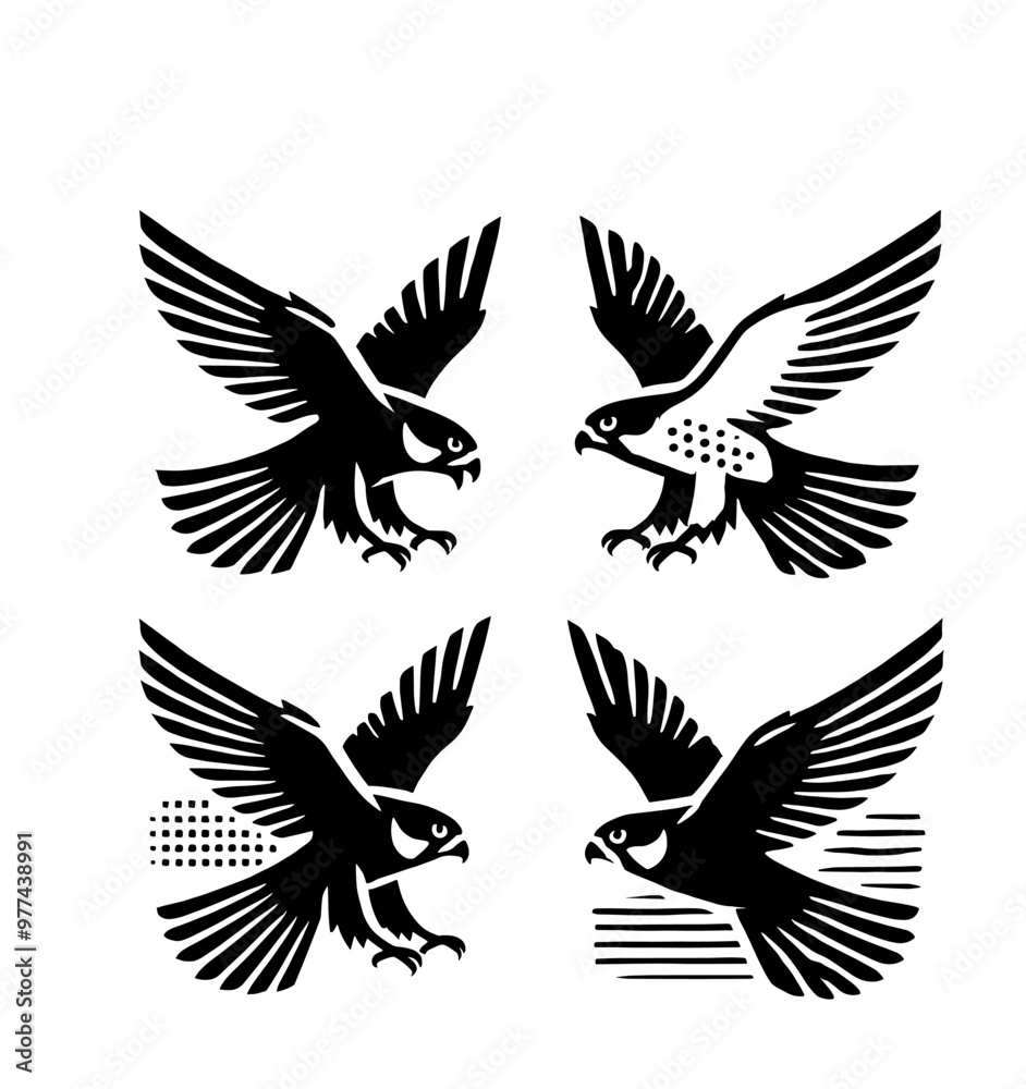 set of falcon illustration graphic design black and white vector clip art silhouette set of falcon illustration graphic design black and white vector clip art silhouette