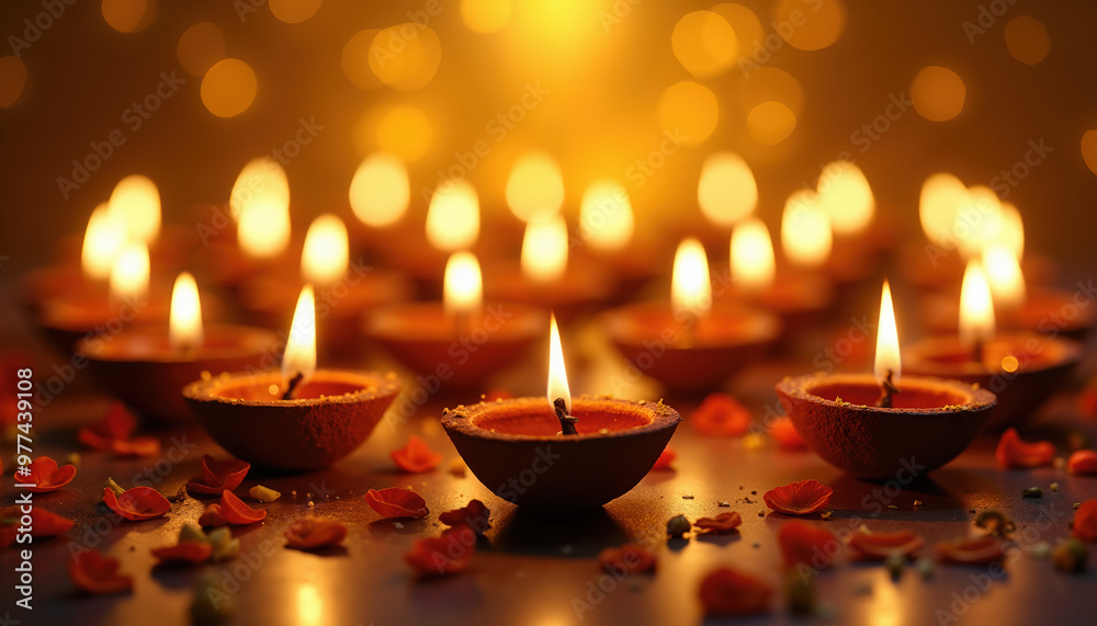 Diwali festival of lights celebration. Festive background with Diya oil lamps Diwali festival of lights celebration. Festive background with Diya oil lamps