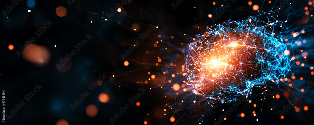 Obraz premium Vibrant abstract illustration of cosmic energy, illustrating the beauty of the universe with glowing particles and intricate connections.