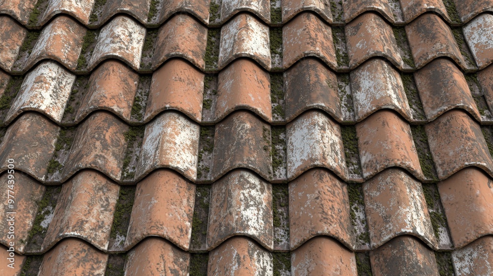 Aged terracotta roof tiles showcase artisanal craftsmanship in sunlight at a historic site Aged terracotta roof tiles showcase artisanal craftsmanship in sunlight at a historic site