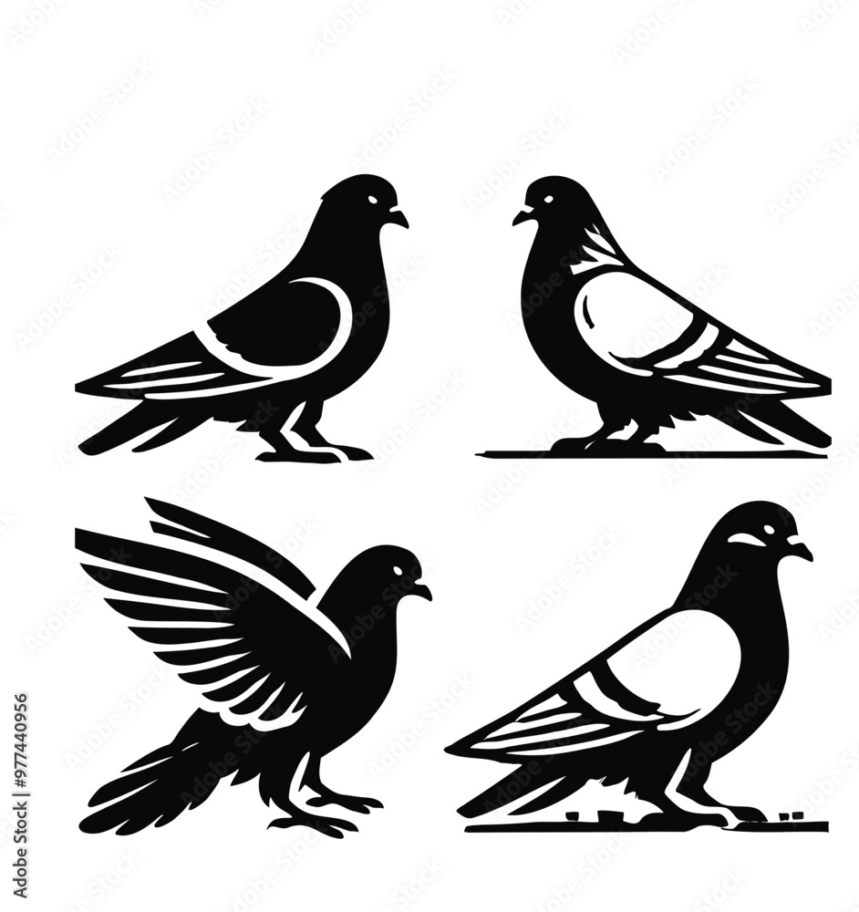 set of pigeon illustration graphic design black and white vector clip art silhouette set of pigeon illustration graphic design black and white vector clip art silhouette
