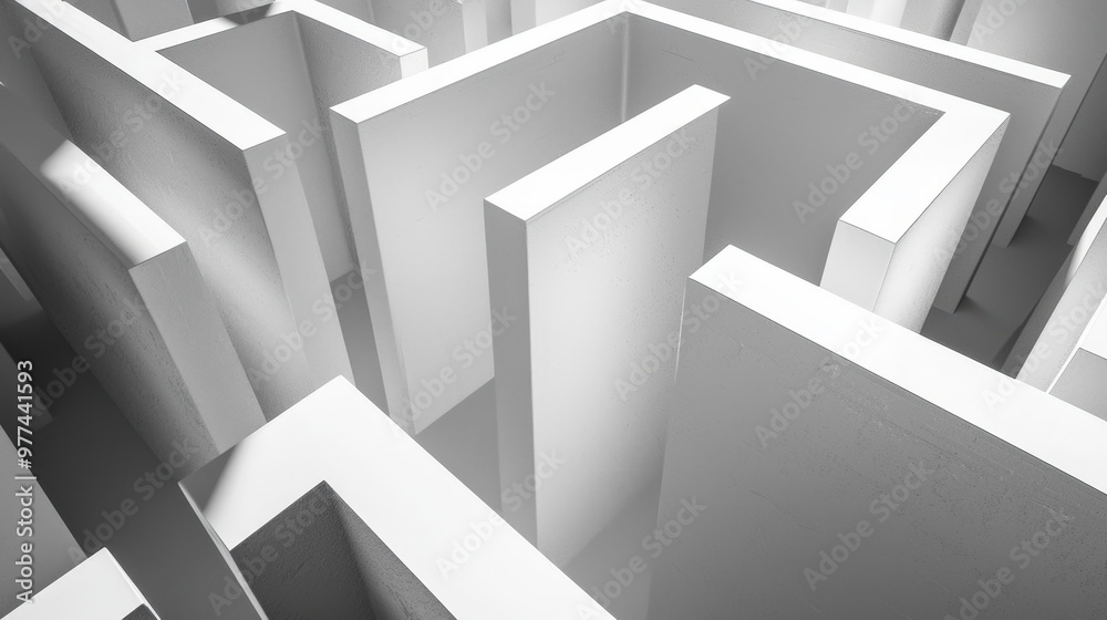 Exploring an intricate white maze structure illuminated by soft light in an abstract space