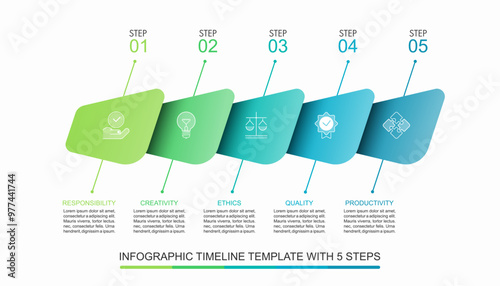 Infographic timeline template with 5 steps. Can be used for data visualization, graph, chart, report, web design. Vector illustration.