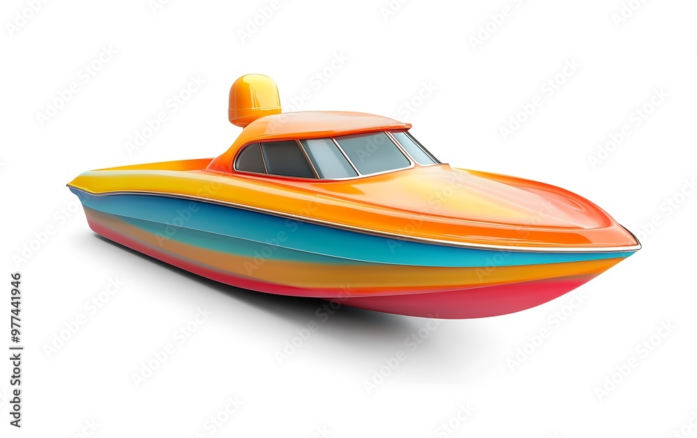 Playful Cartoon Style Fiberglass Fun Boat - 3D Rendering with Vibrant Colors and Creative Details on White Background Front View Playful Cartoon Style Fiberglass Fun Boat - 3D Rendering with Vibrant Colors and Creative Details on White Background Front View