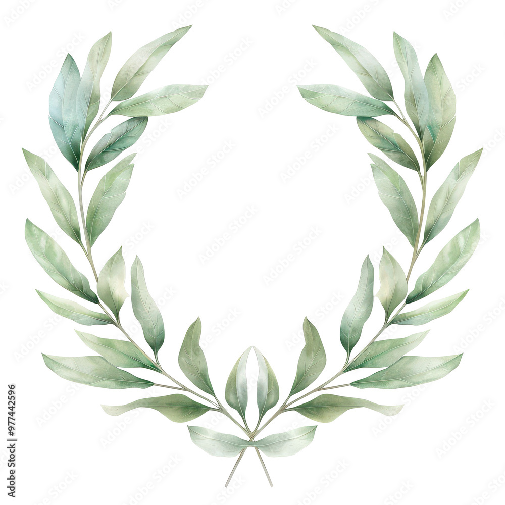 A green leafy wreath with a white background