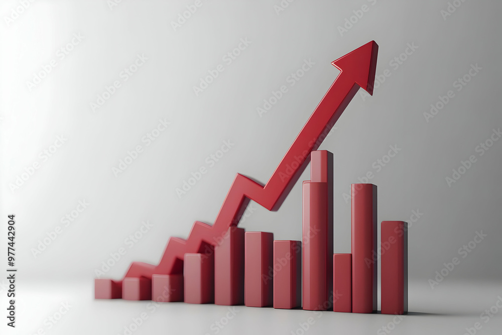 A visual representation of growth, featuring a red arrow and bar graph on a sleek background, ideal for business concepts. A visual representation of growth, featuring a red arrow and bar graph on a sleek background, ideal for business concepts.