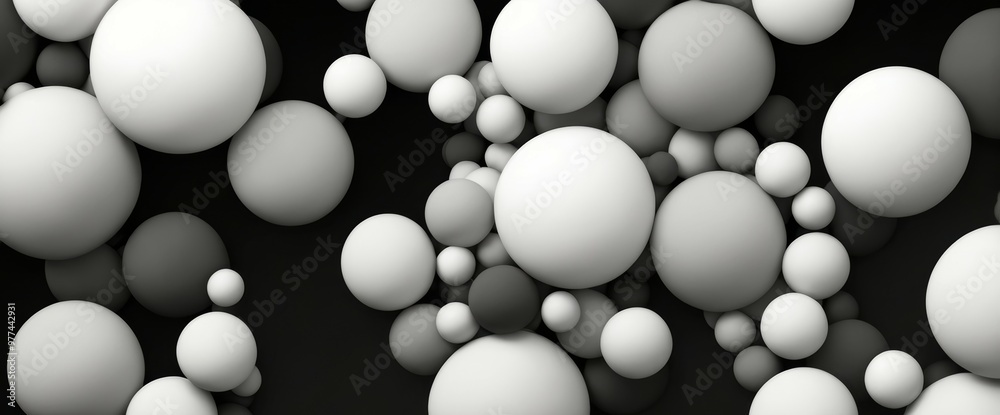 Abstract spheres in various shades of gray on a black background. Abstract spheres in various shades of gray on a black background.