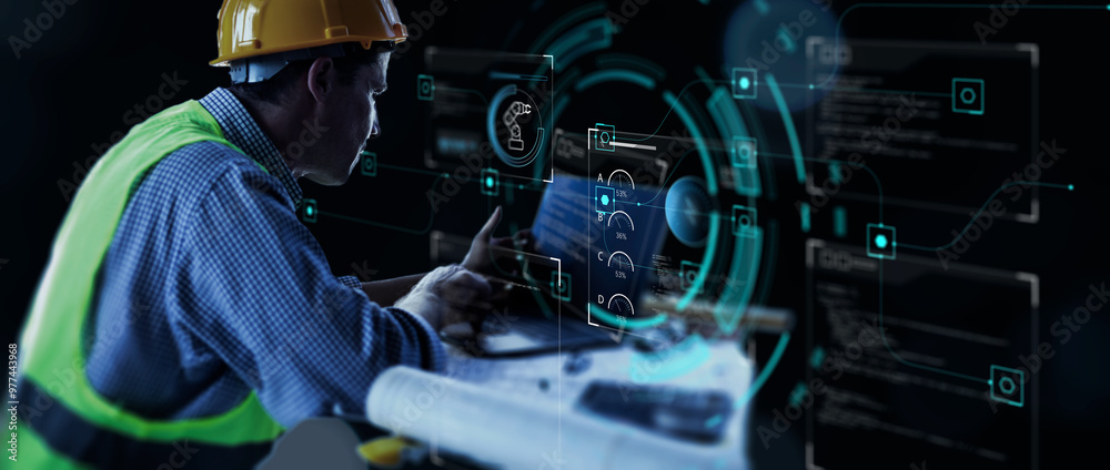 Software engineering using computer laptop designing programming code ...