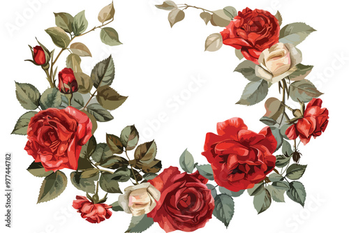 Beautiful Rose Wreath Clipart Isolated on White Background