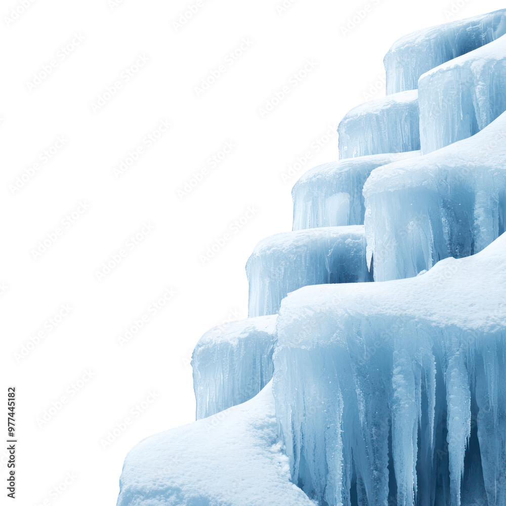 Fototapeta premium Stunning ice formation with cascading layers, showcasing the beauty of winter and the intricate details of frozen water. transparent background