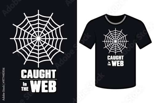 Simple Spider Web with 'Caught in the Web' Text | Clean Geometric Spider Web Illustration with Smooth Curves for Halloween-Themed Design and Art Projects