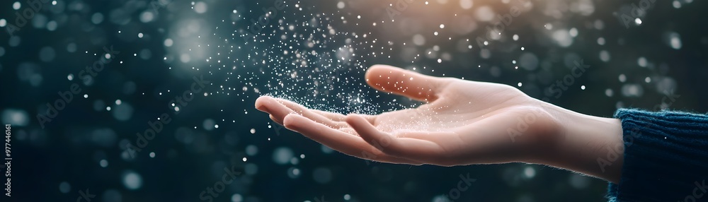 Surreal Dissolution Hand Reaching with Floating Particles Symbolizing Long COVID Fatigue and Sensory Challenges Surreal Dissolution Hand Reaching with Floating Particles Symbolizing Long COVID Fatigue and Sensory Challenges