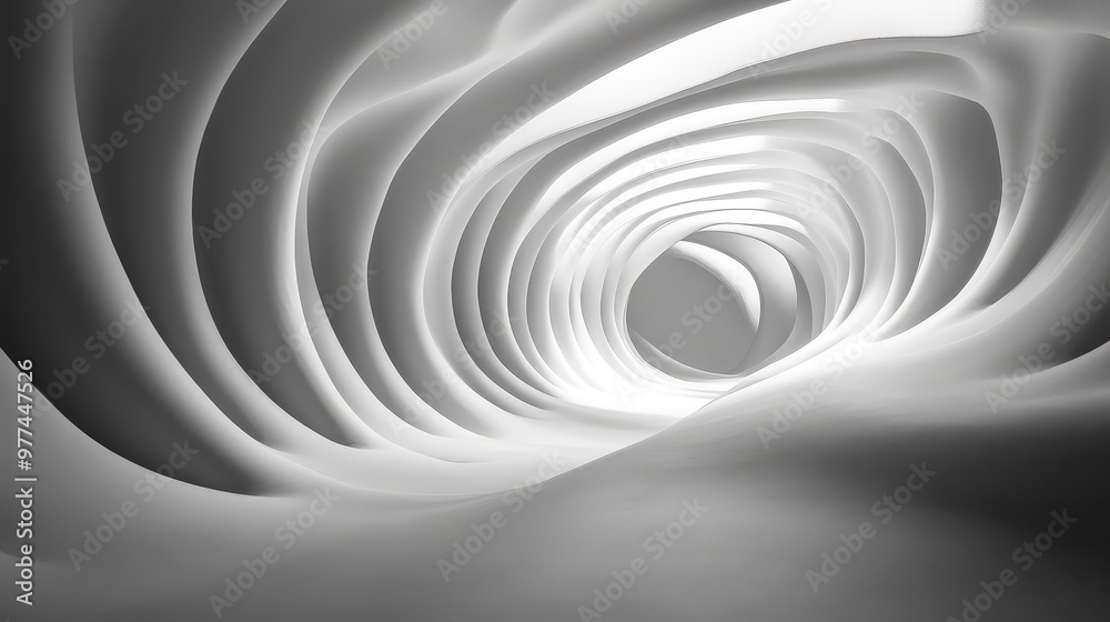 Smooth waves of light cascading down a curved surface, creating dynamic shadows. Smooth waves of light cascading down a curved surface, creating dynamic shadows.