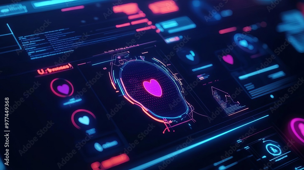 Digital empathy mapping tool, holographic emotional journey visualization, glowing user insights, futuristic UX research Digital empathy mapping tool, holographic emotional journey visualization, glowing user insights, futuristic UX research