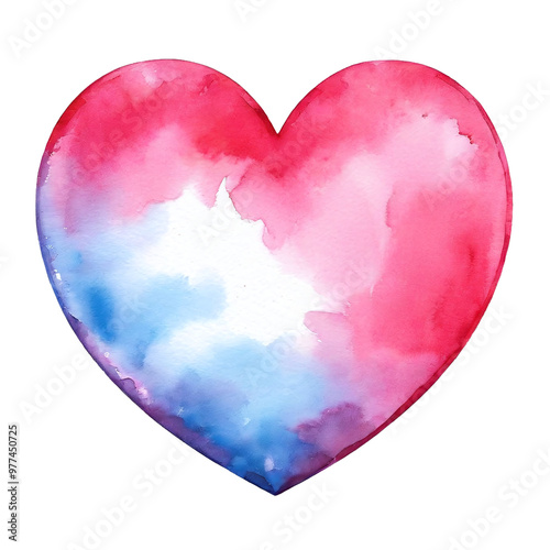 Colorful Watercolor Heart, Isolated Illustration on Transparent Background