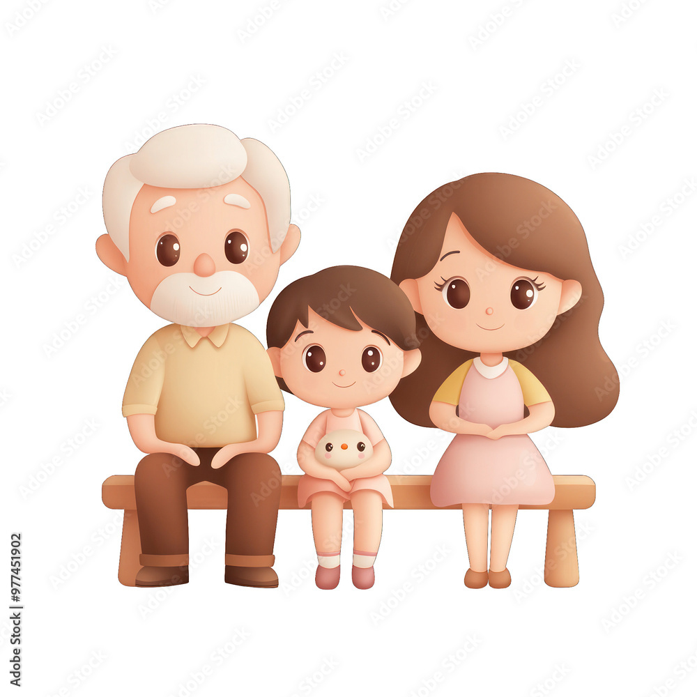 A cheerful family illustration featuring a grandfather, a mother, and a child, showcasing love and togetherness. transparent background A cheerful family illustration featuring a grandfather, a mother, and a child, showcasing love and togetherness. transparent background