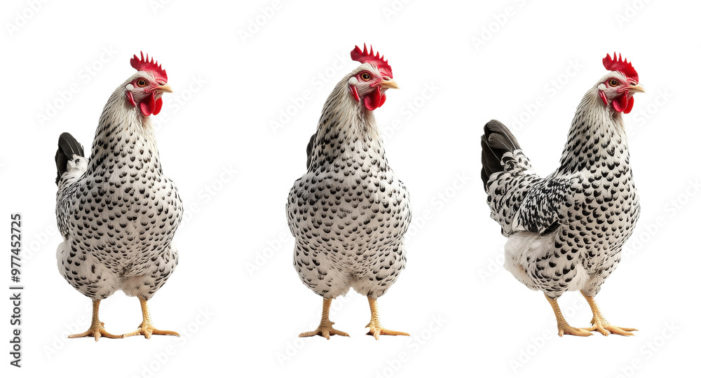 Barred Rock chickens shot difference angle and pose Isolated on transparent background Barred Rock chickens shot difference angle and pose Isolated on transparent background