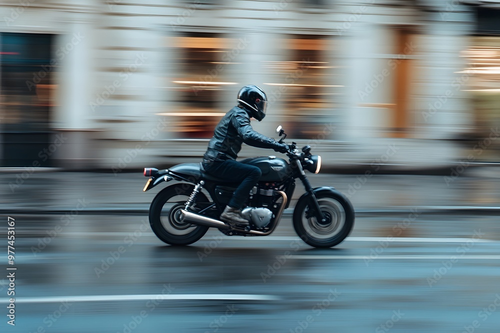 rider racing with sport motorcycle at full sped on the road while wearing safety gear and helmet rider racing with sport motorcycle at full sped on the road while wearing safety gear and helmet