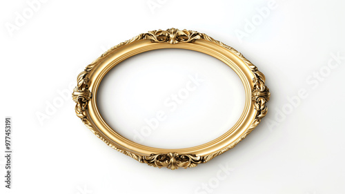 a simple oval gold classic frame on white background.