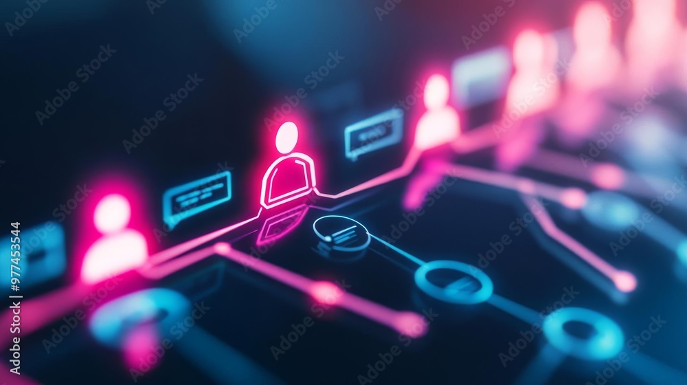 Fototapeta premium Futuristic user journey mapping tool, holographic pathways, digital user personas, sleek UI