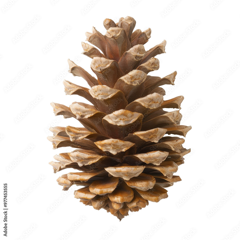 A large pine cone with brown and white stripes A large pine cone with brown and white stripes