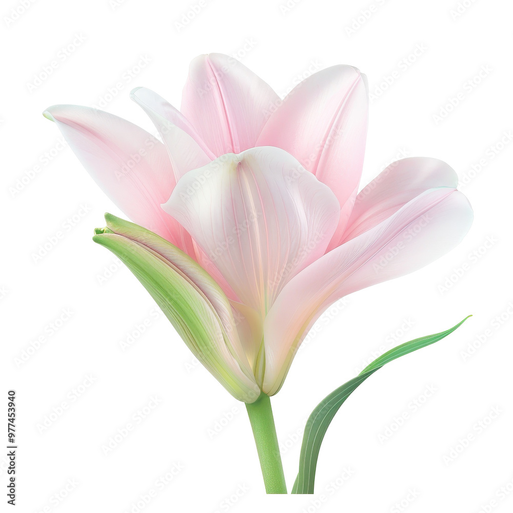 Fototapeta premium A single pink flower with green leaves