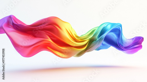 colorful rainbow luxury fabric flying in the air on a white background. photo