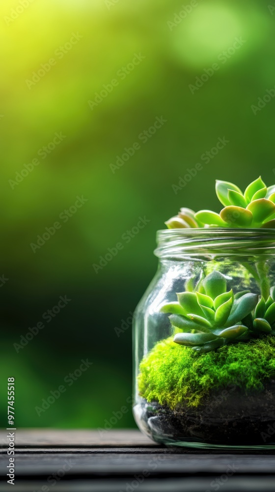 A serene scene featuring a succulent arrangement in a glass jar, showcasing lush greenery, perfect for home decor. A serene scene featuring a succulent arrangement in a glass jar, showcasing lush greenery, perfect for home decor.