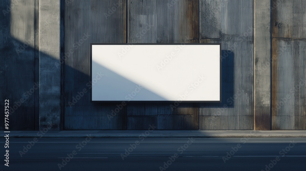 Blank Billboard on Industrial Metal Wall with Dramatic Shadow