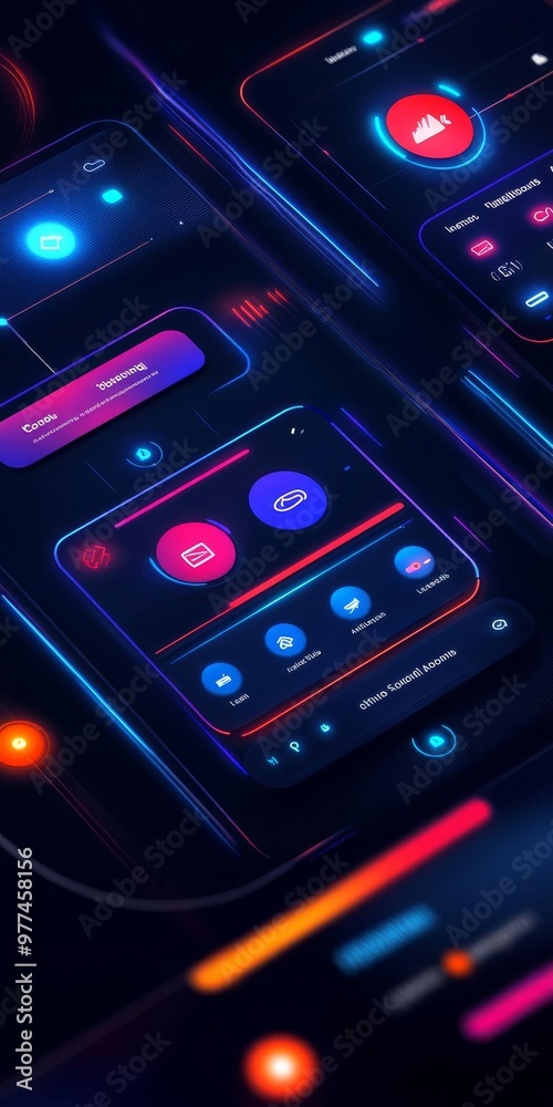 Obraz premium Interactive onboarding wizard, holographic step-by-step guides, glowing tooltips, futuristic app navigation
