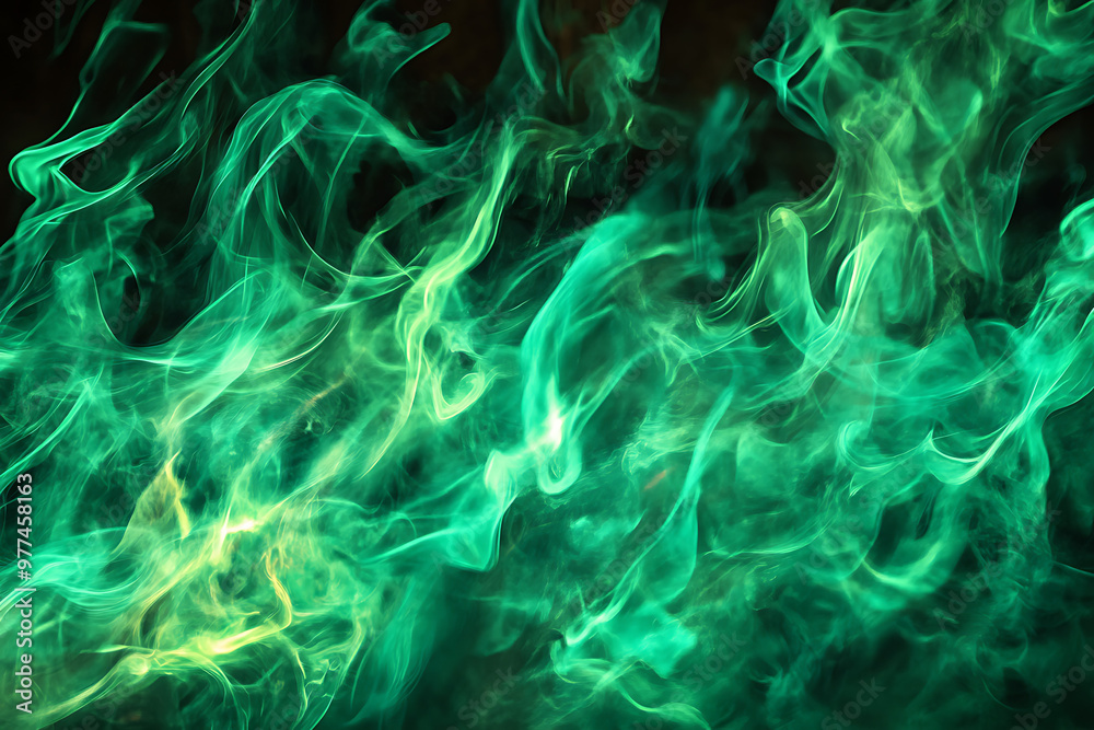Obraz premium Abstract green smoke swirling in dynamic patterns, creating an ethereal and mystical effect.