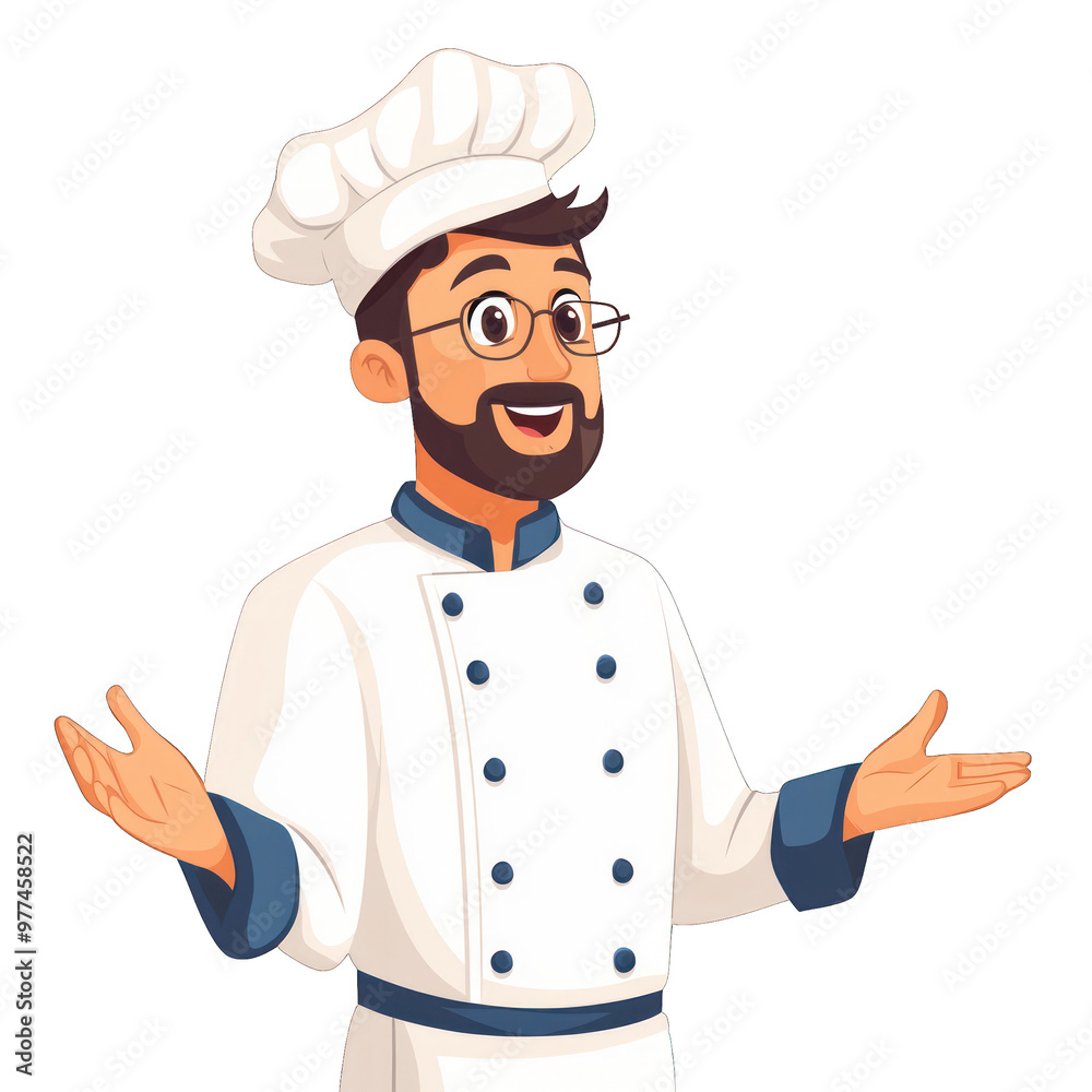 A cheerful chef presenting culinary delights with enthusiasm, showcasing a vibrant and inviting kitchen atmosphere. transparent background A cheerful chef presenting culinary delights with enthusiasm, showcasing a vibrant and inviting kitchen atmosphere. transparent background