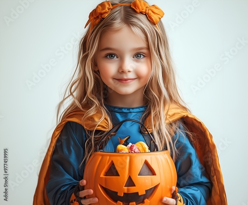 Happy Children Trick or Treat in Halloween Costumes - Supergirl 01 - 400 x 3968 19MP - created by AI photo