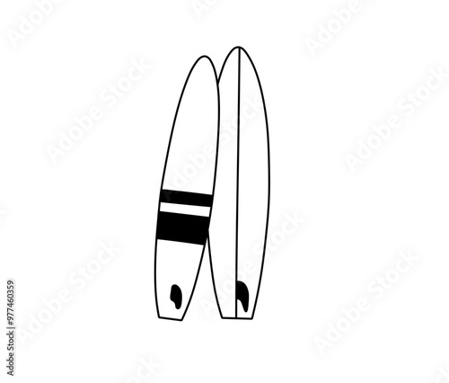 Vector isolated two pair surfboards colorless black and white contour line easy drawing