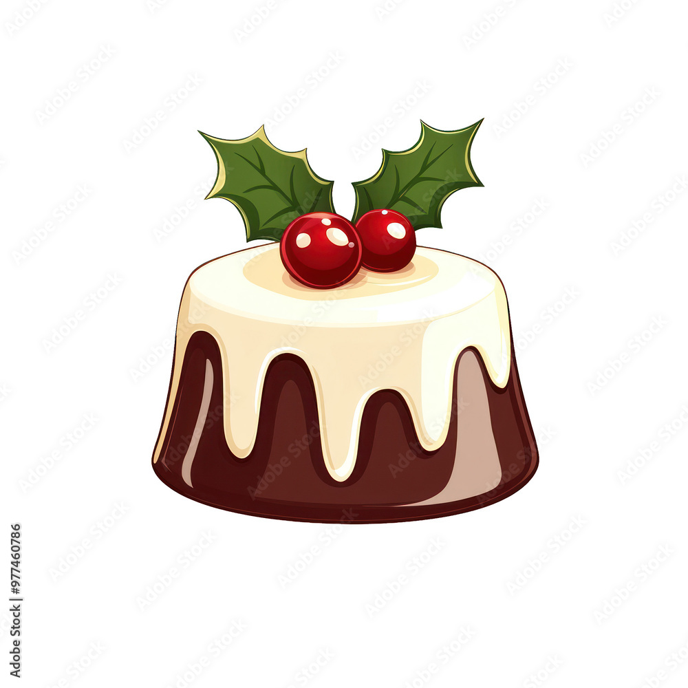 Delicious festive pudding topped with holly and berries, perfect for holiday celebrations and sweet treats. transparent background Delicious festive pudding topped with holly and berries, perfect for holiday celebrations and sweet treats. transparent background