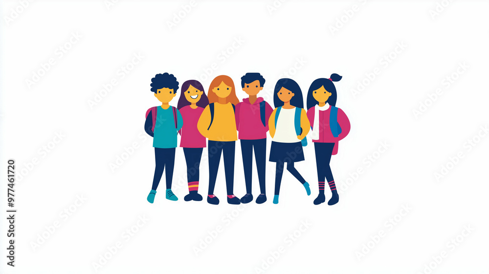 Minimalistic logo for a student council featuring six smiling students promoting community and teamwork at a local school Minimalistic logo for a student council featuring six smiling students promoting community and teamwork at a local school
