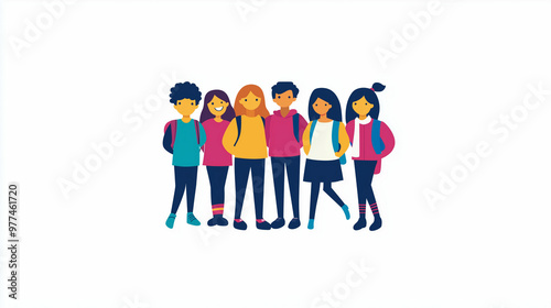 Minimalistic logo for a student council featuring six smiling students promoting community and teamwork at a local school