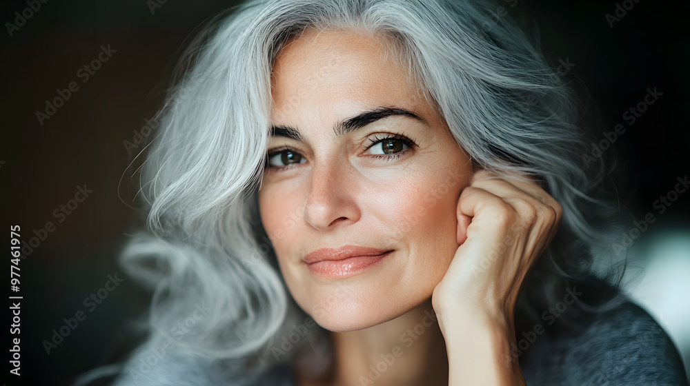 Close up mature woman with gracefully flowing grey hair Close up mature woman with gracefully flowing grey hair