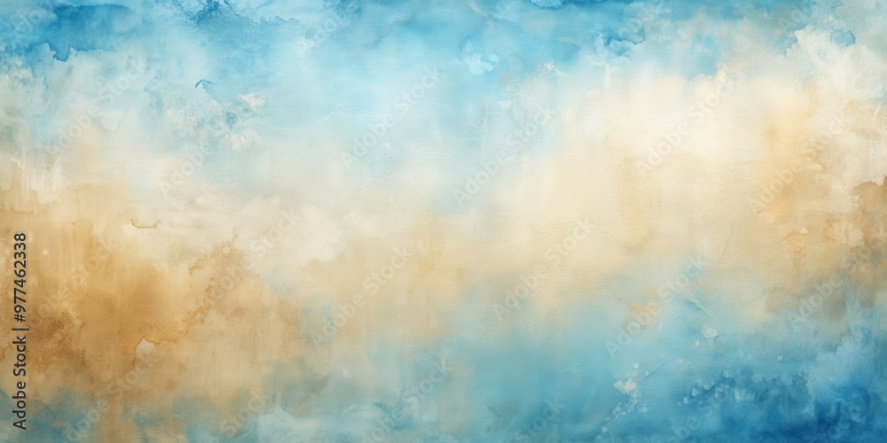 Obraz premium Oil paint watercolor background painted on canvas in blue beige tones, oil paint, watercolor, background, canvas, blue, beige