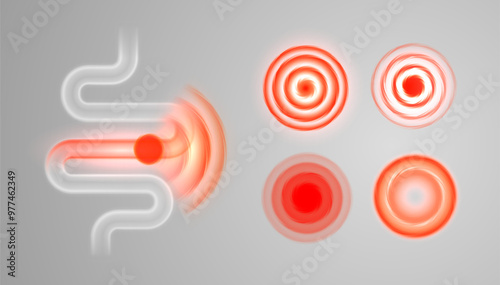 Pain intestines medical banner on light background. Intestinal health problems - disease of internal digestive organs