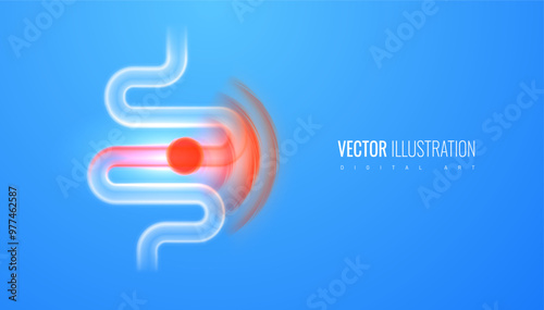 Pain intestines medical banner on light background. Intestinal health problems - disease of internal digestive organs