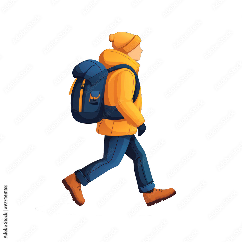 A person walking in a winter outfit with a backpack, ideal for outdoor adventures and travel themes. transparent background A person walking in a winter outfit with a backpack, ideal for outdoor adventures and travel themes. transparent background